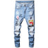Casual Straight Pants With Embroidery Men's Ripped Jeans
